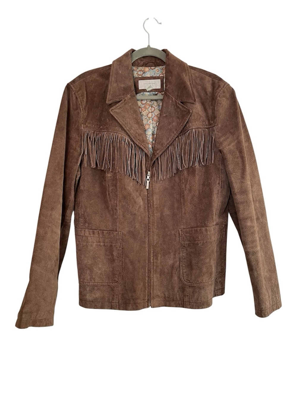 Vintage Colebrook Classics Brown Suede Fringe Western Jacket Boho Ranch XL